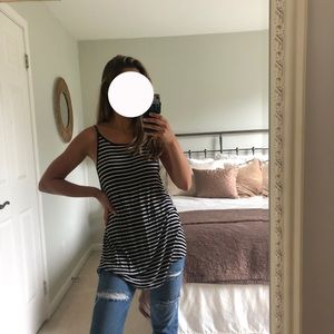 White and black stripe beach cover up